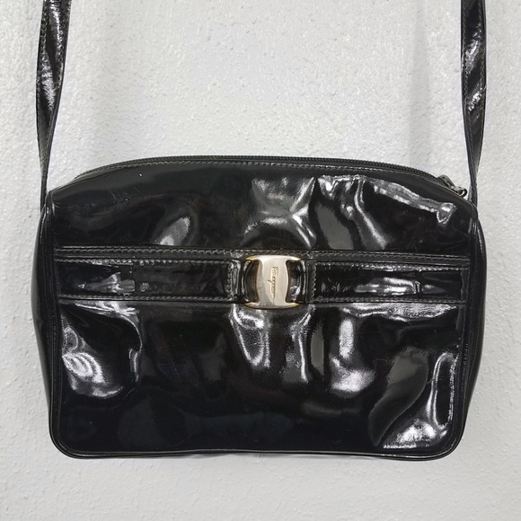 Salvatore Ferragamo Handbags - Ferragamo Black Patent Leather Shoulder Bag Purse